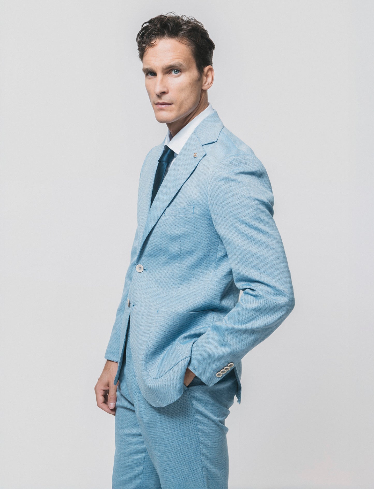 Oxford Blazer with Notched Collar - Sky blue