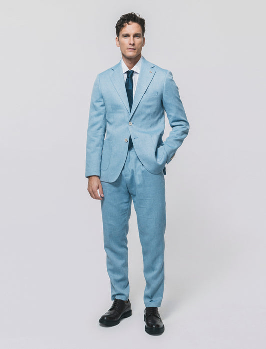 Oxford Blazer with Notched Collar - Sky blue