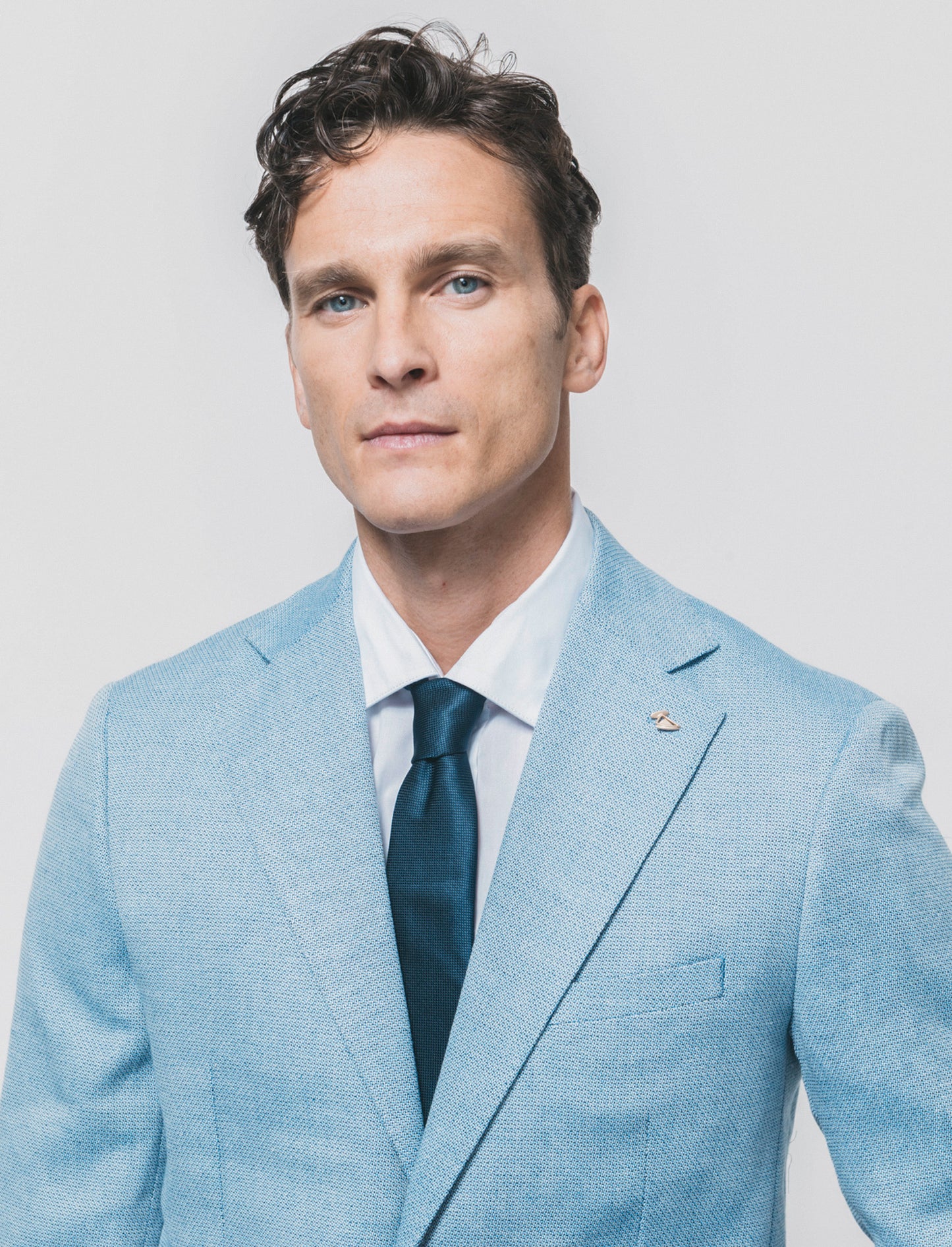 Oxford Blazer with Notched Collar - Sky blue