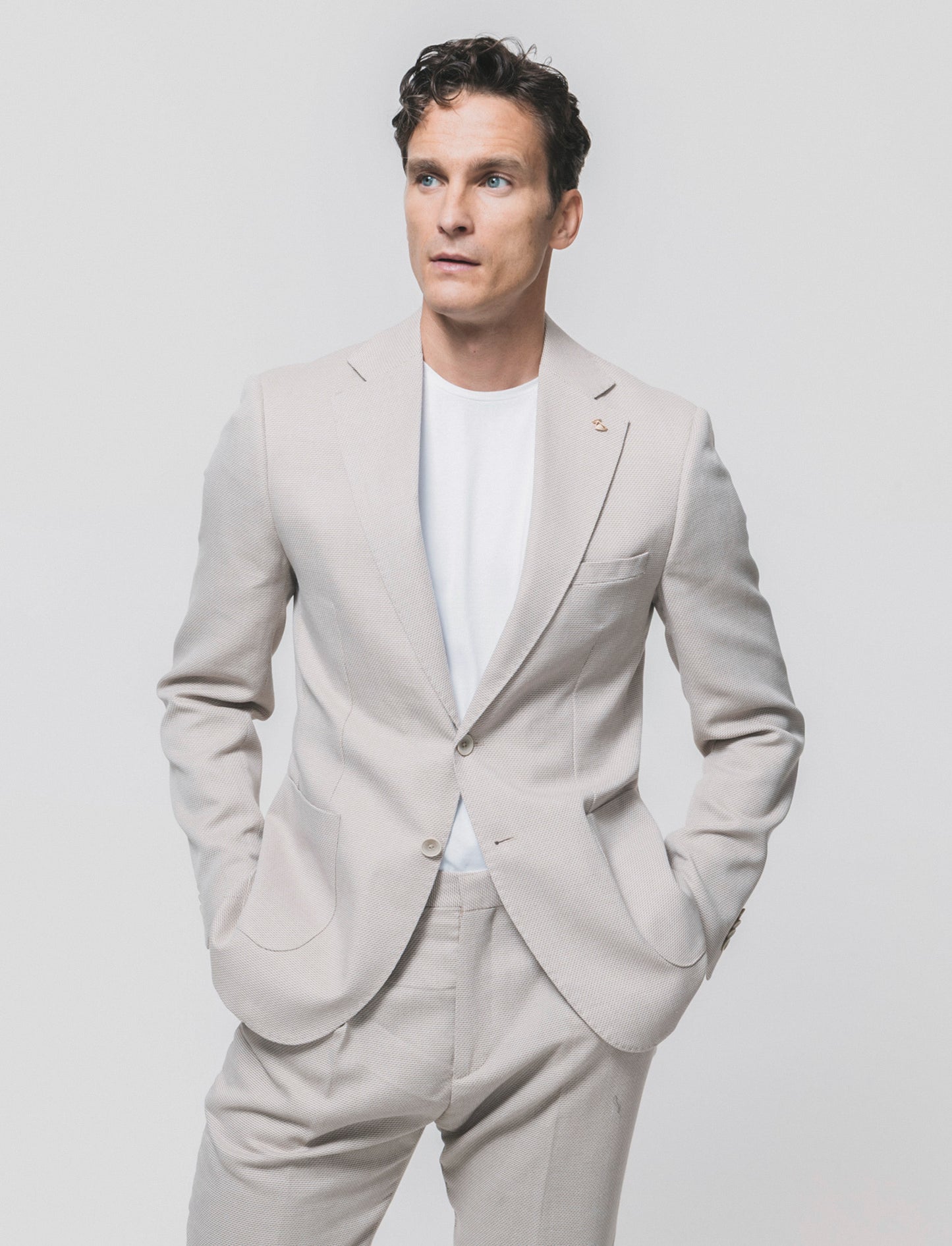 Oxford Blazer with Notched Collar - Beige