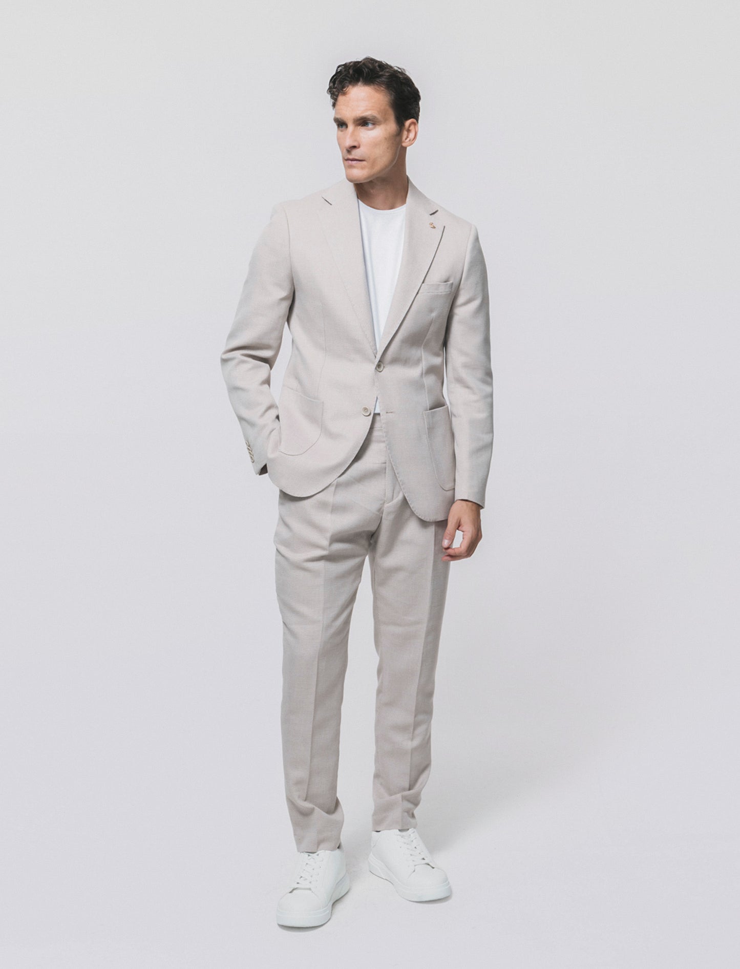 Oxford Blazer with Notched Collar - Beige