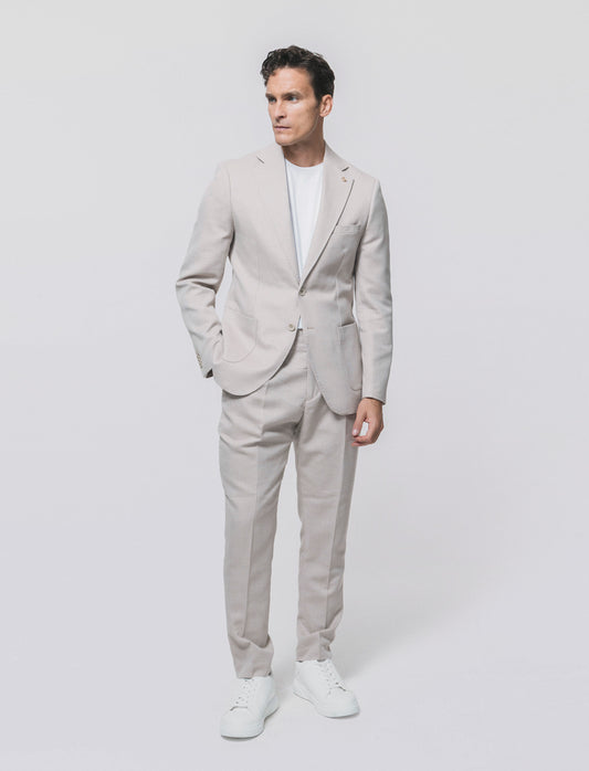 Oxford Blazer with Notched Collar - Beige