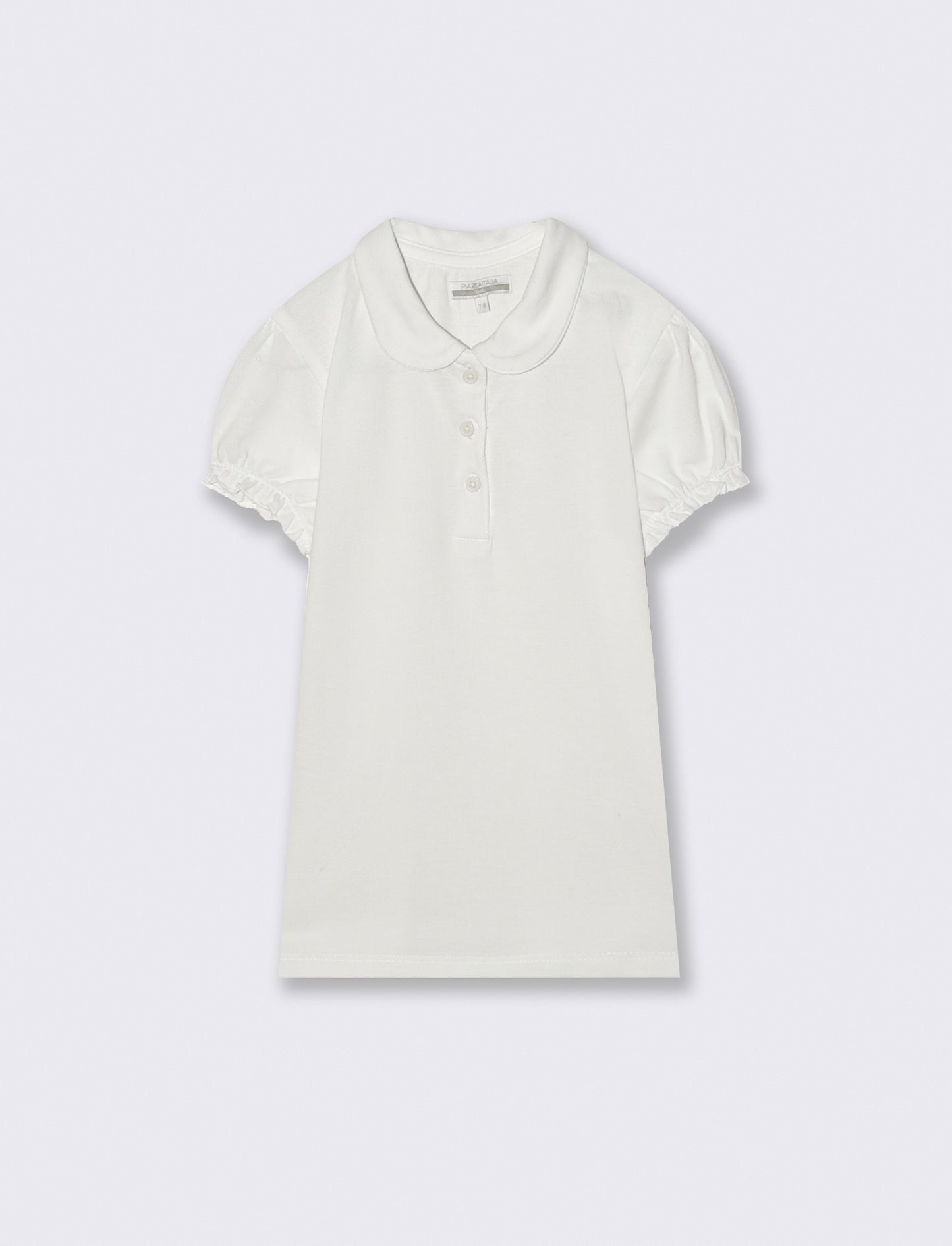 T-shirt polo cotone bambina con maniche arricciate - Bianco