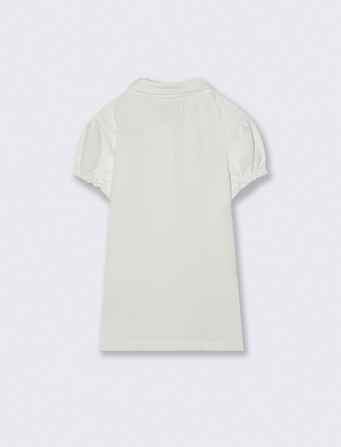 T-shirt polo cotone bambina con maniche arricciate - Bianco