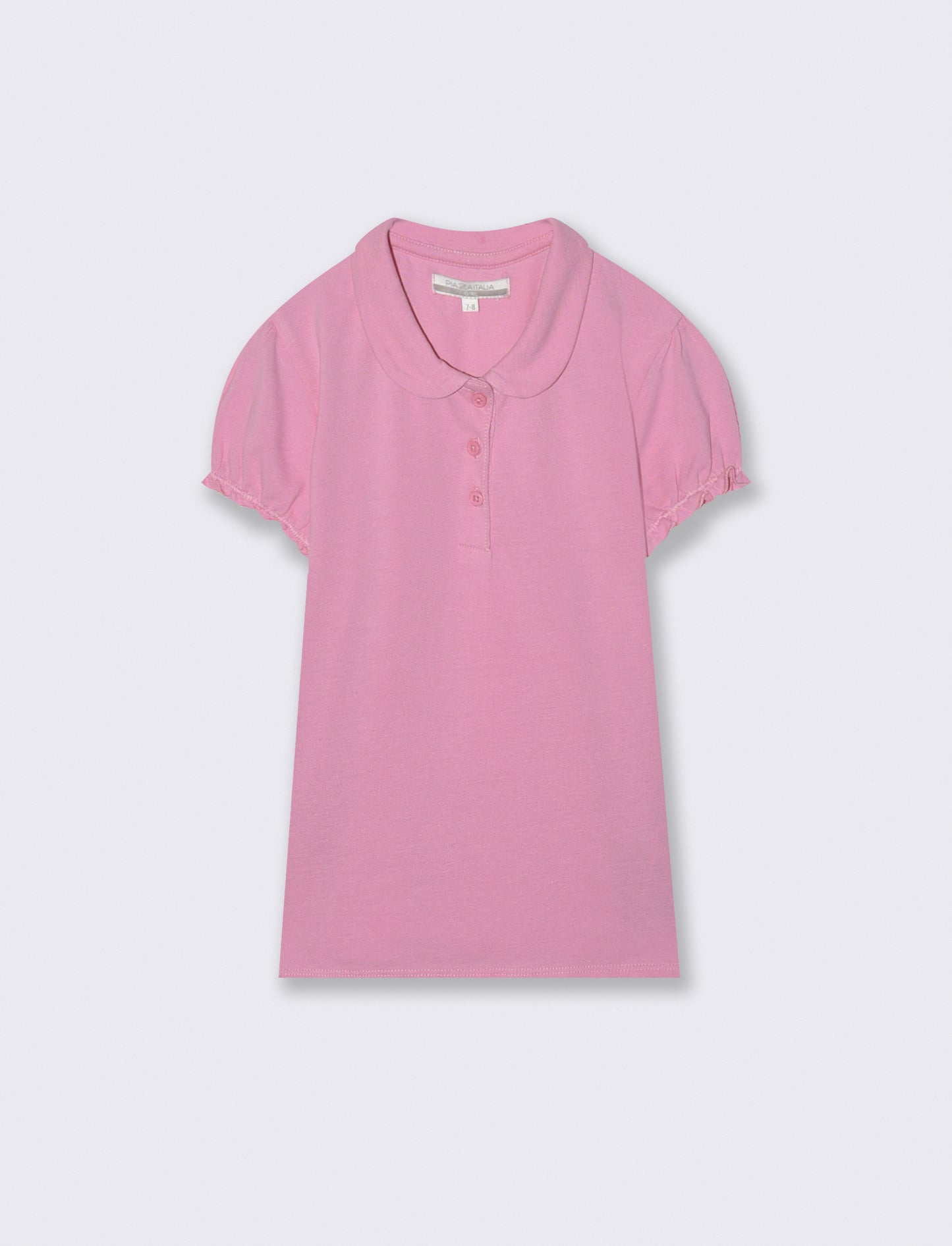 T-shirt polo cotone bambina con maniche arricciate - Rosa