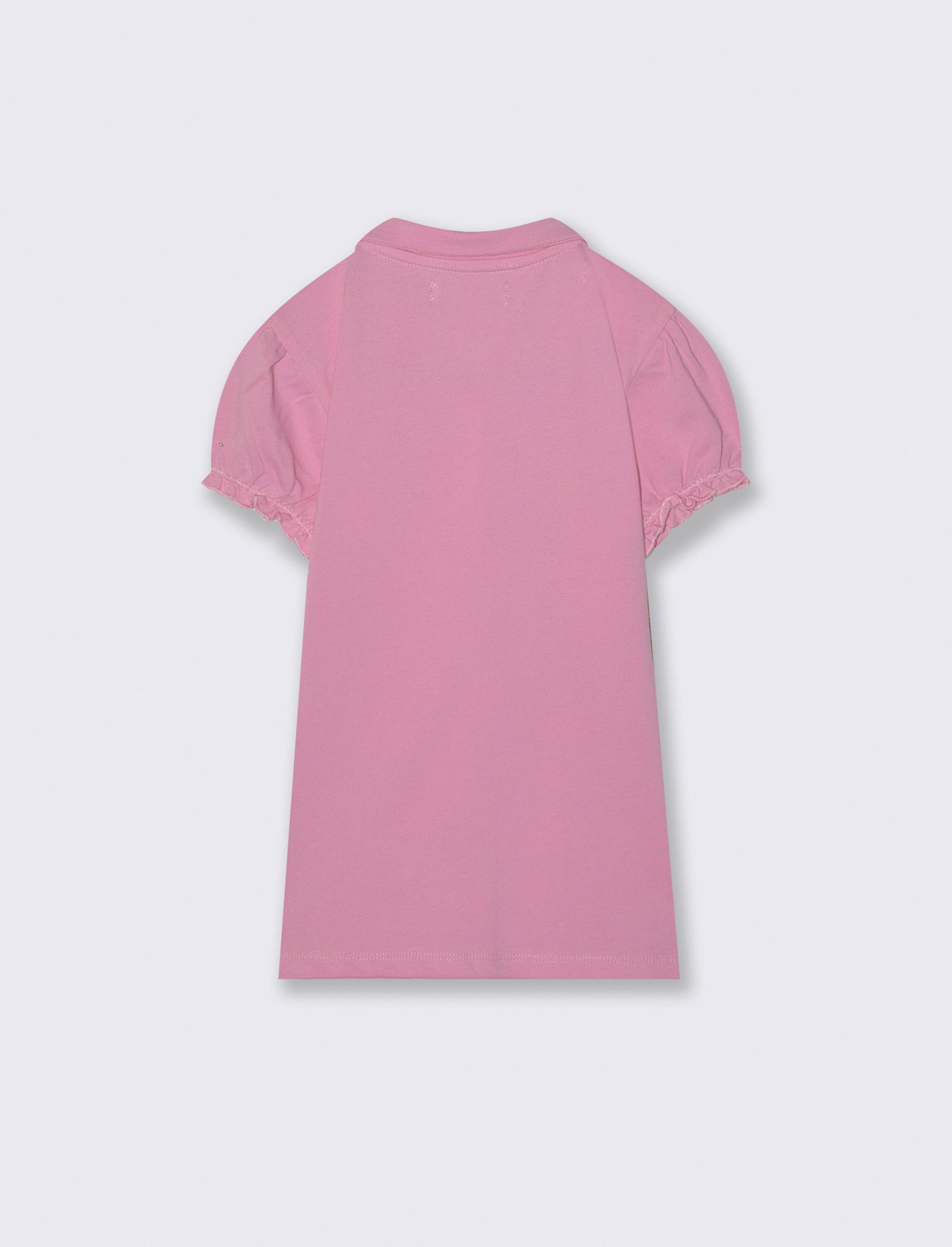 T-shirt polo cotone bambina con maniche arricciate - Rosa