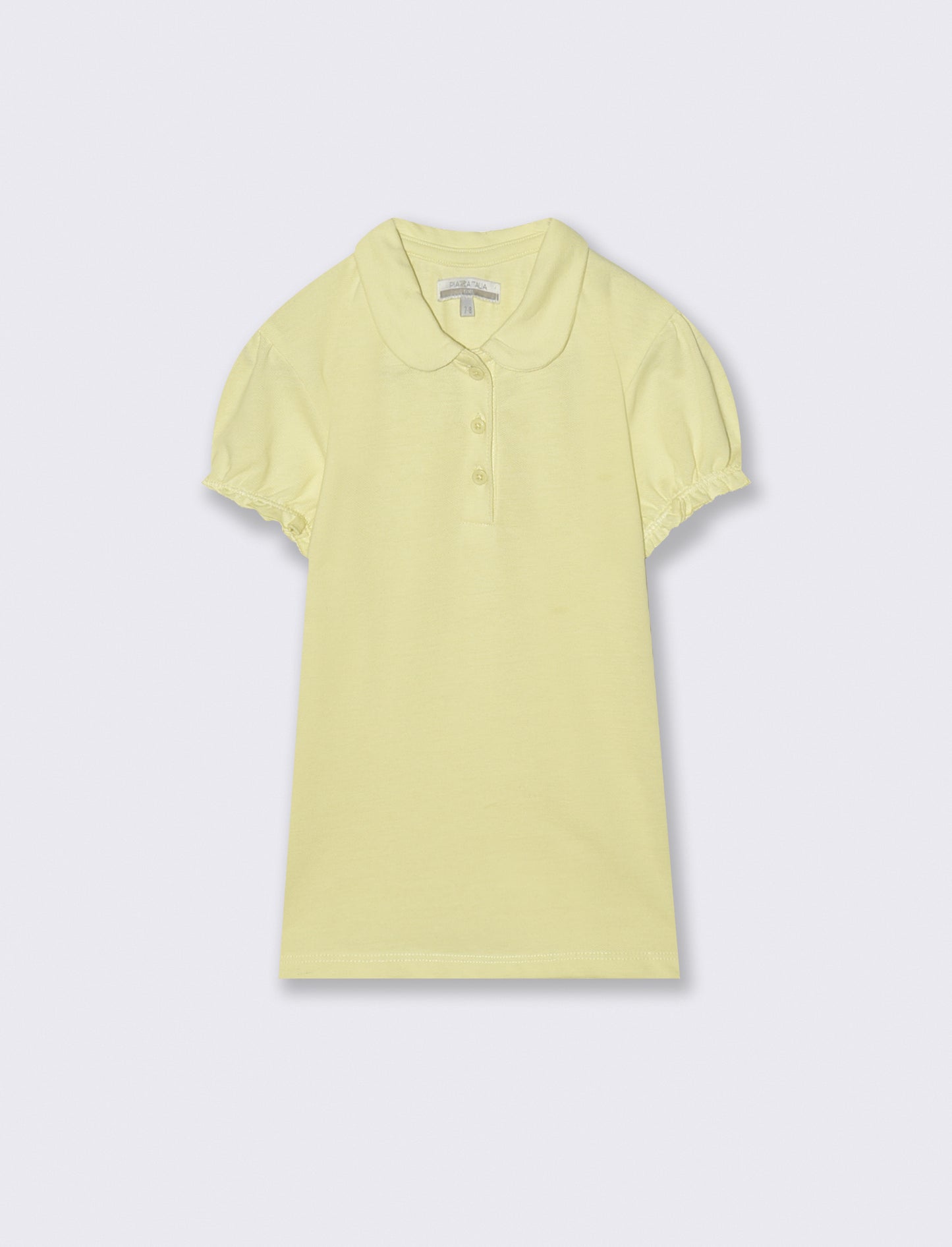 T-shirt polo cotone bambina con maniche arricciate - Giallo