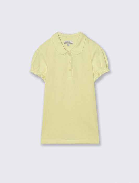 T-shirt polo cotone bambina con maniche arricciate - Giallo