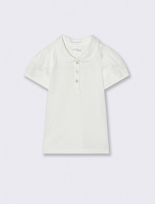 T-shirt polo in piquet con colletto - Bianco