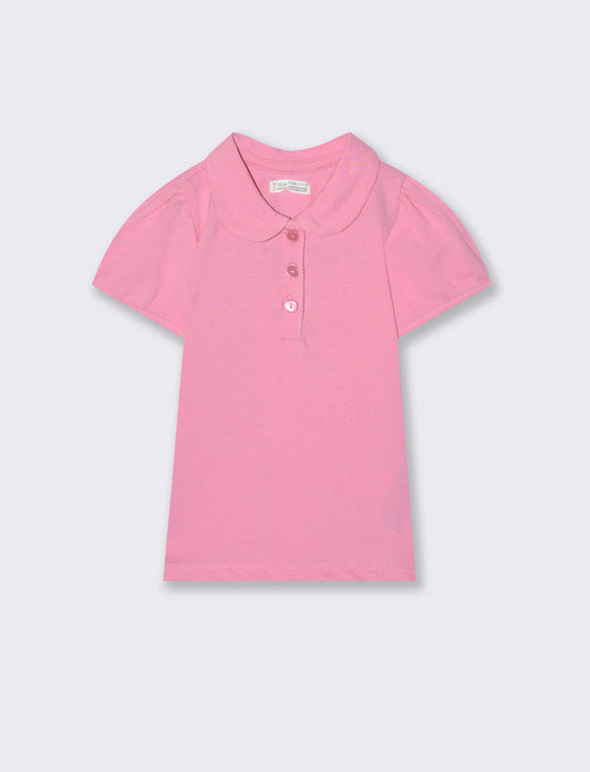T-shirt polo in piquet con colletto - Rosa
