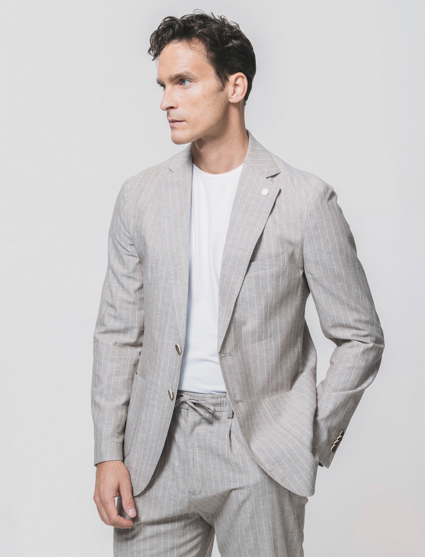 Striped linen blend formal fit blazer - Beige