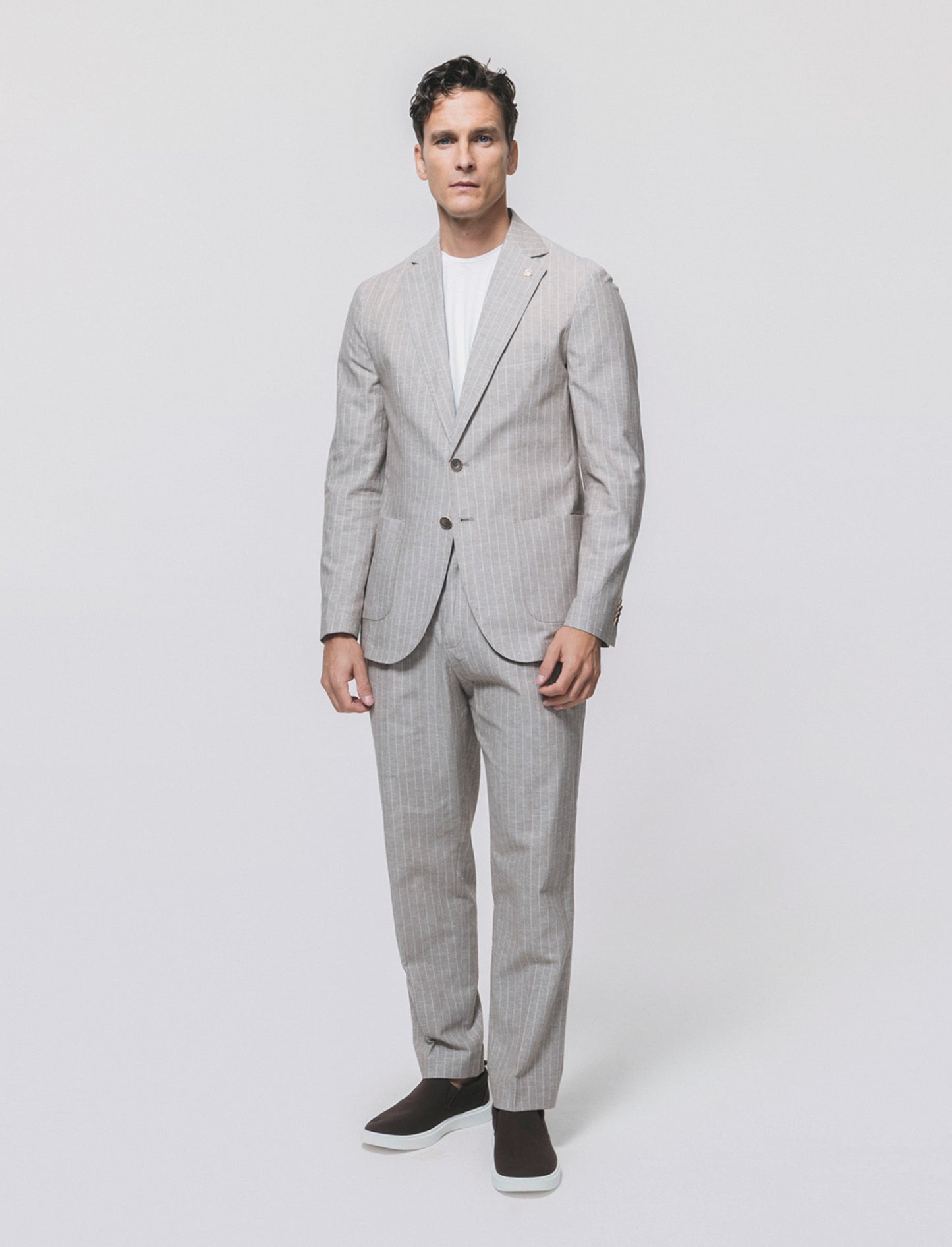 Striped linen blend formal fit blazer - Beige