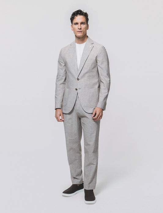 Striped linen blend formal fit blazer - Beige