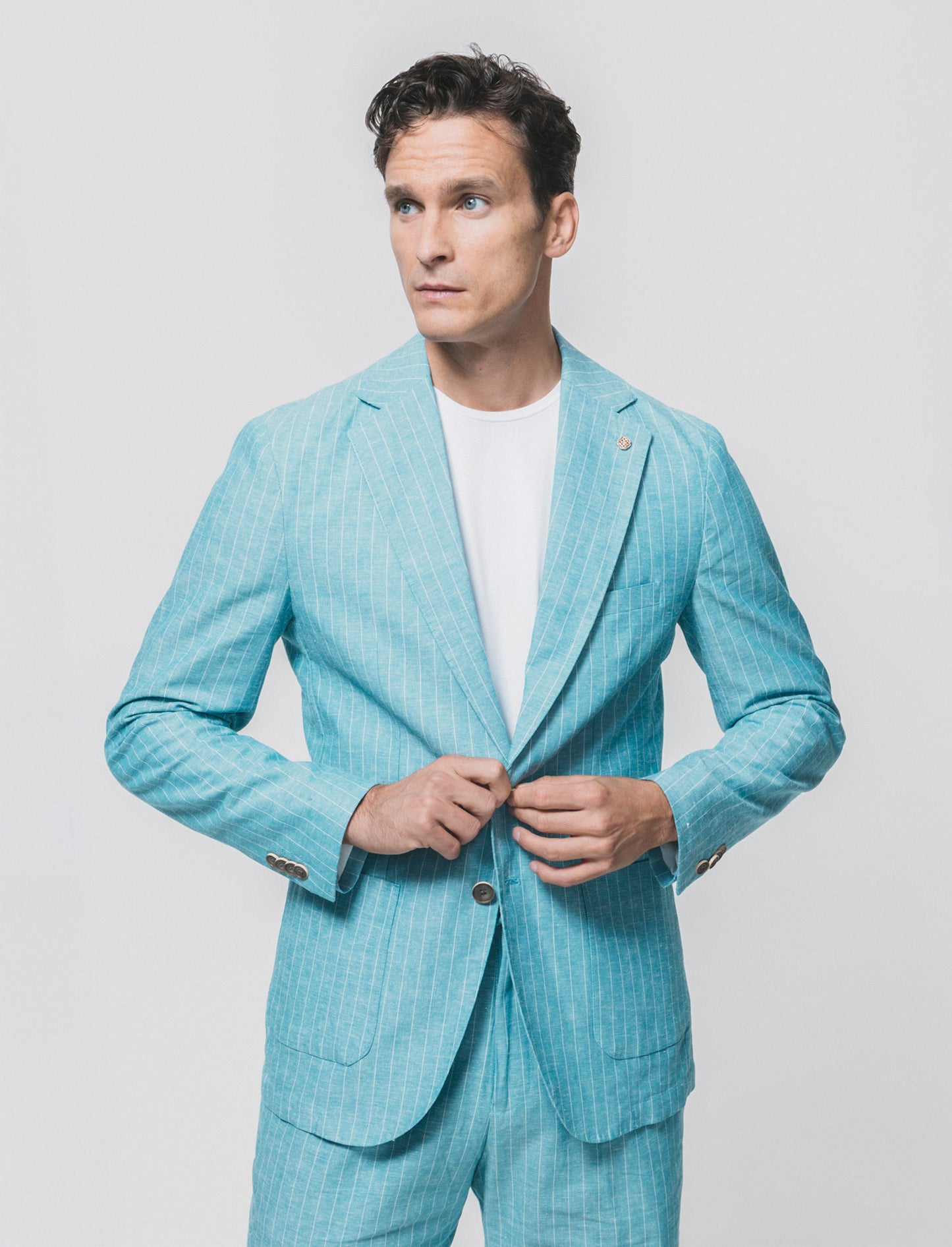 Striped linen blend formal fit blazer - Green