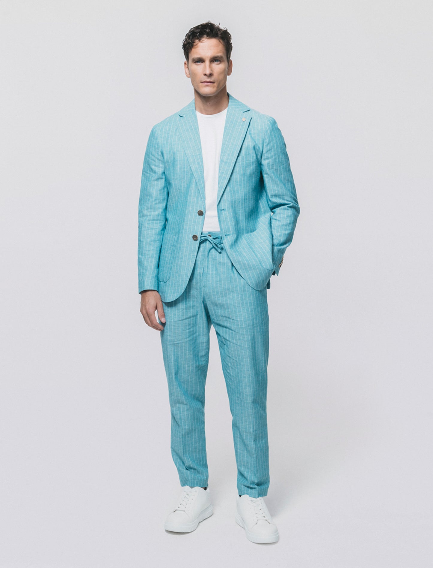 Striped linen blend formal fit blazer - Green