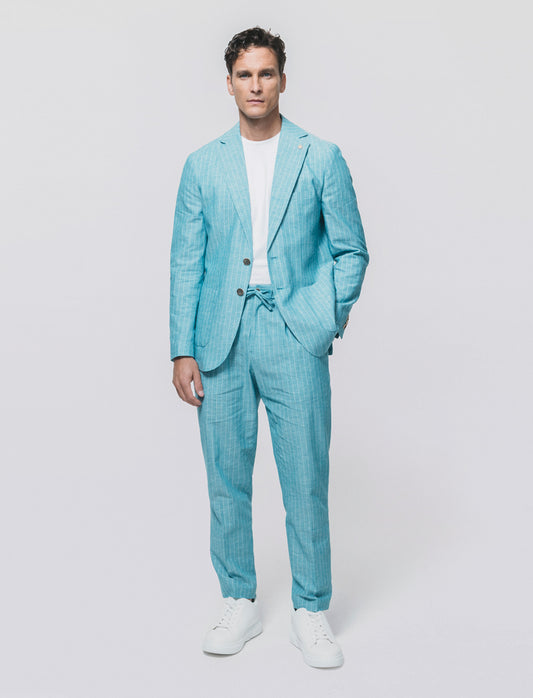 Striped linen blend formal fit blazer - Green