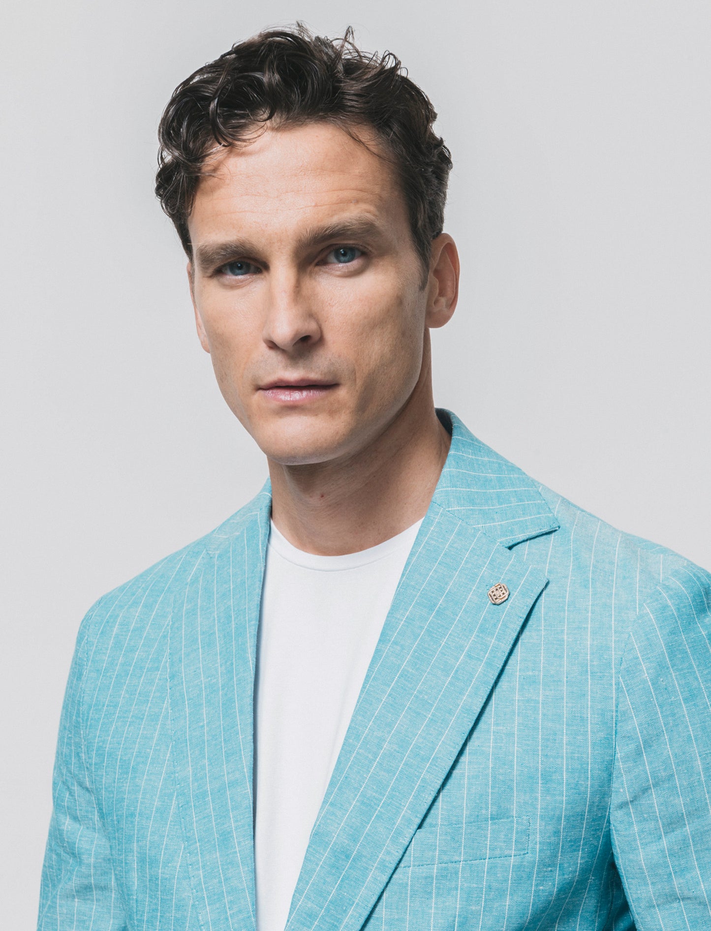 Striped linen blend formal fit blazer - Green