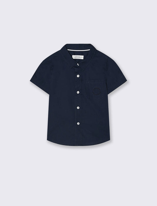Camicia manica corta con taschino e ricamo - Blu