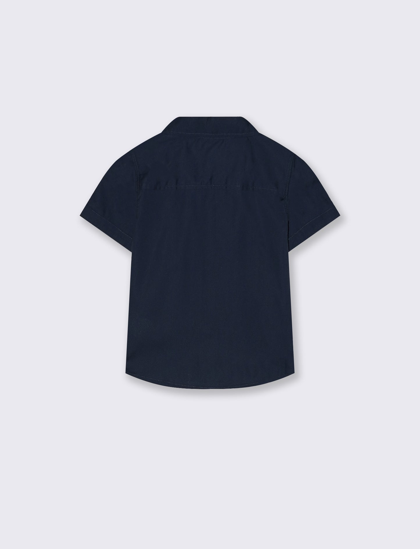 Short Sleeve Shirt with Pocket and Embroidery - Blue