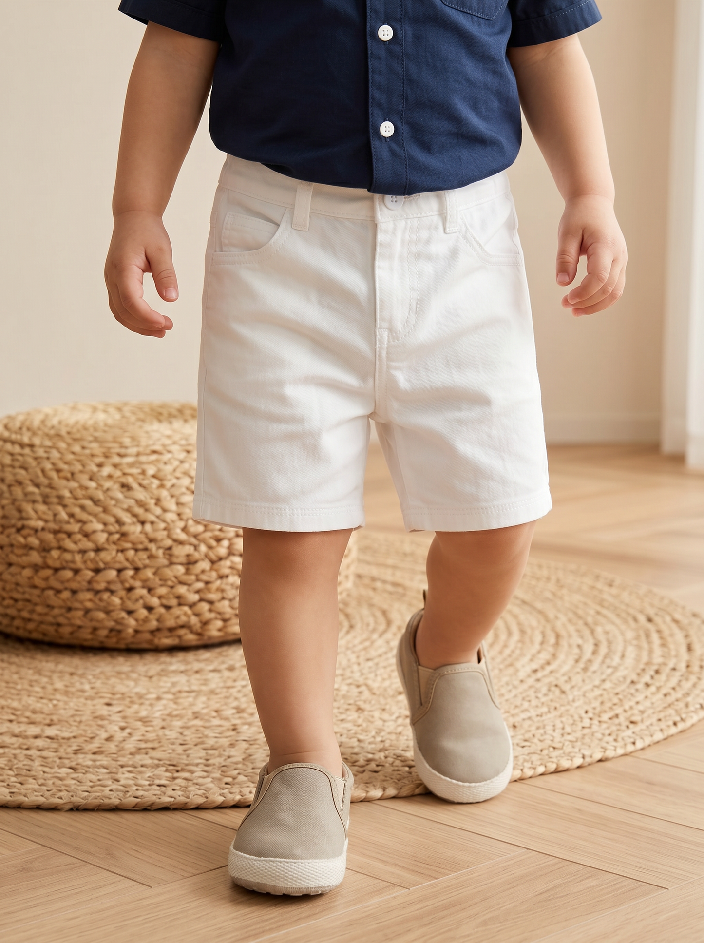 Bermuda in cotone con tasche a filo - Bianco