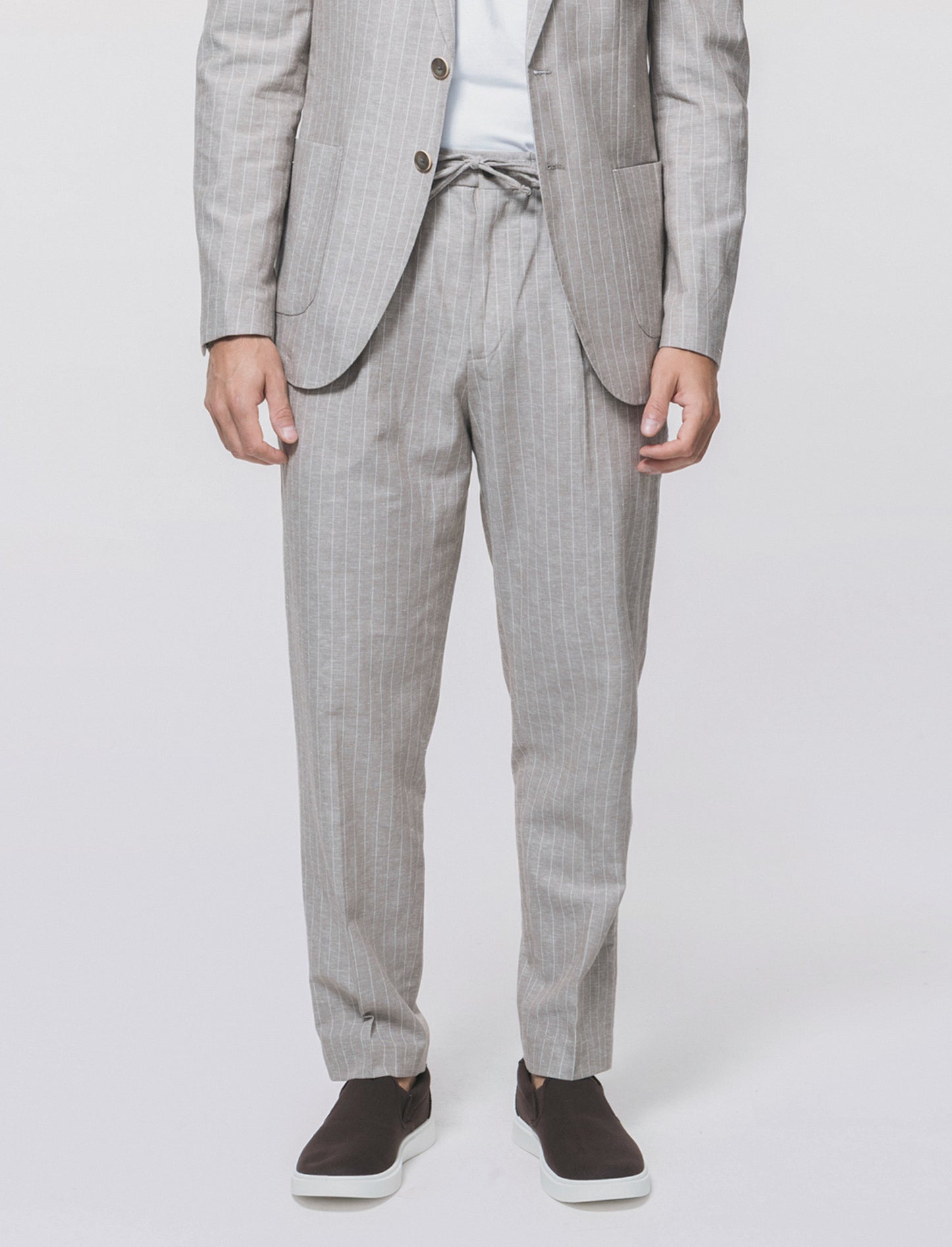 Pantaloni formal fit in linen blend rigato - Beige