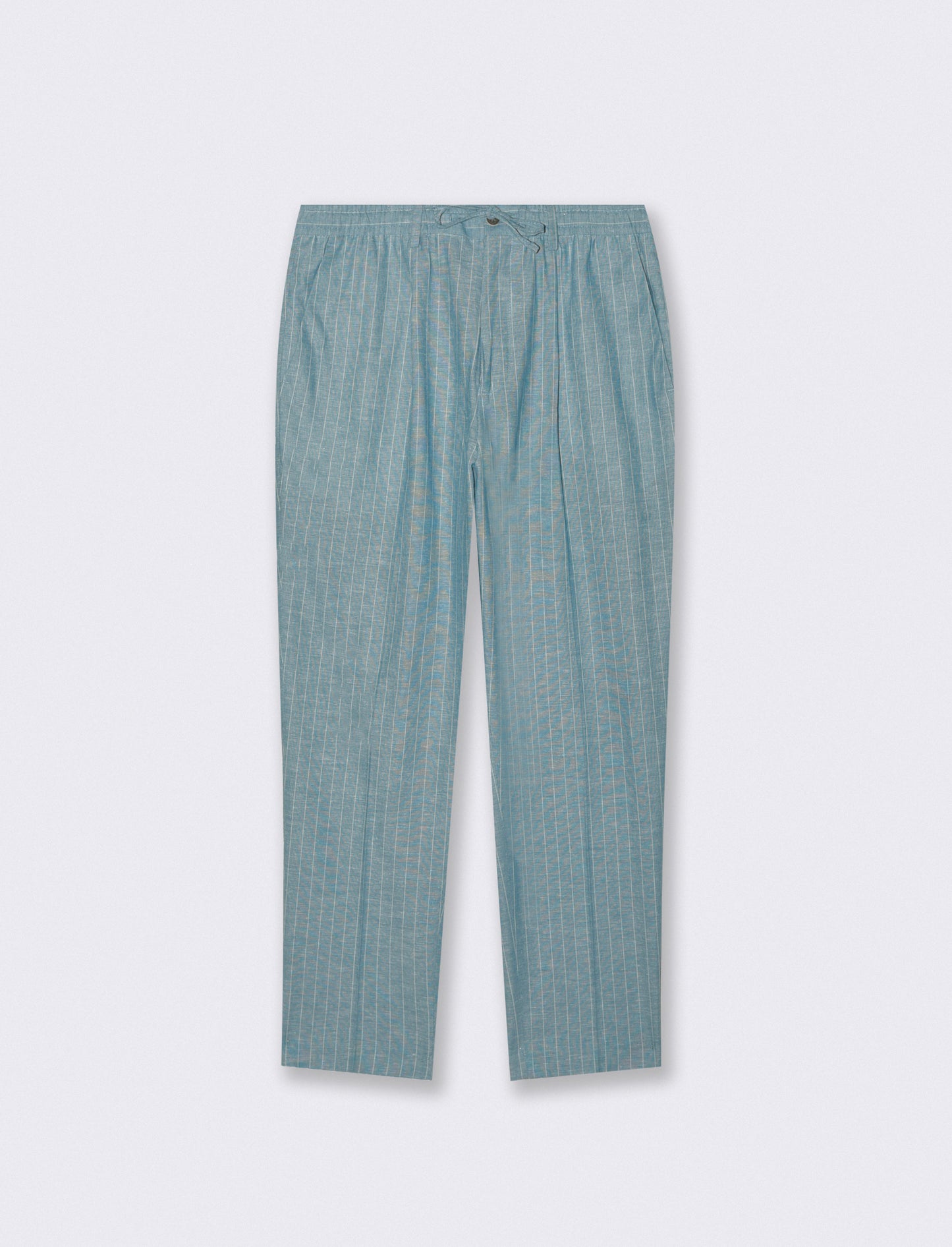 Pantaloni formal fit in linen blend rigato - Verde petrolio