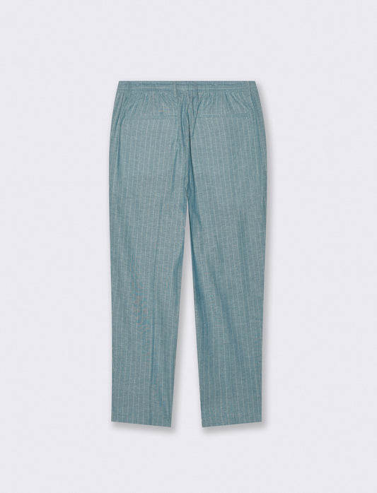 Pantaloni formal fit in linen blend rigato - Verde petrolio