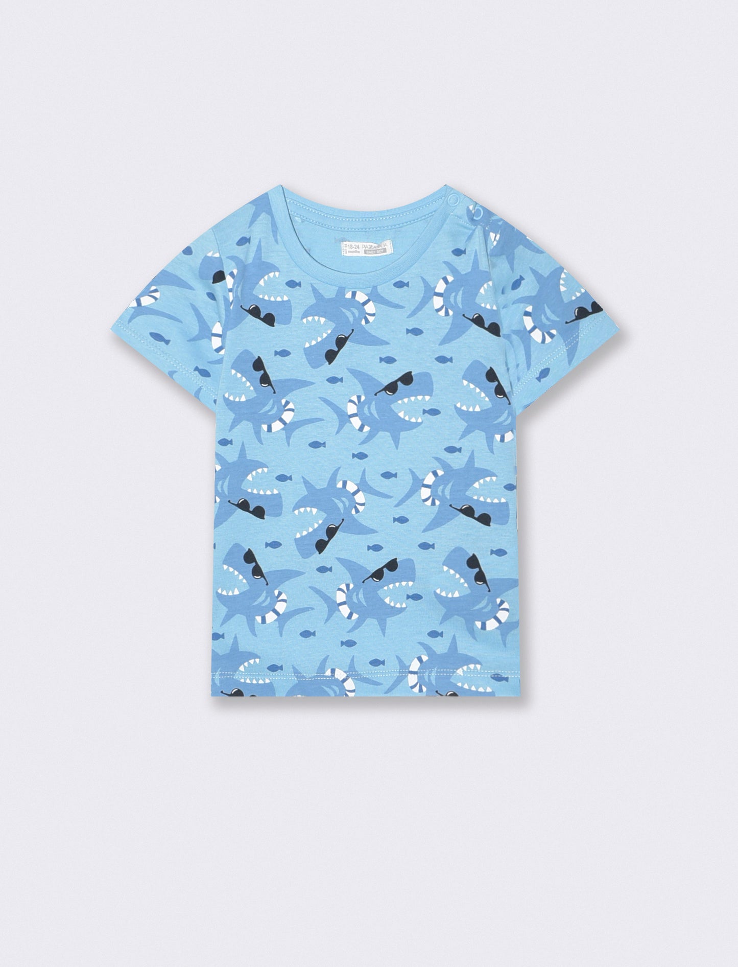 Casual patterned crew neck T-shirt - Sky blue