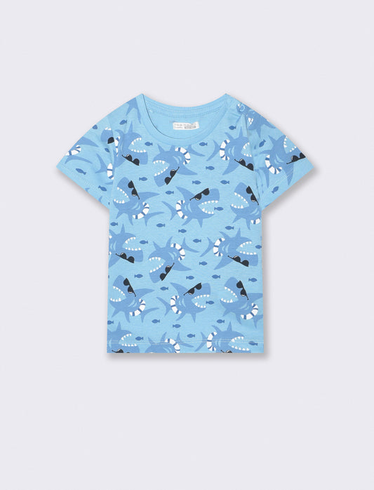 T shirt girocollo a fantasia casual - Azzurro