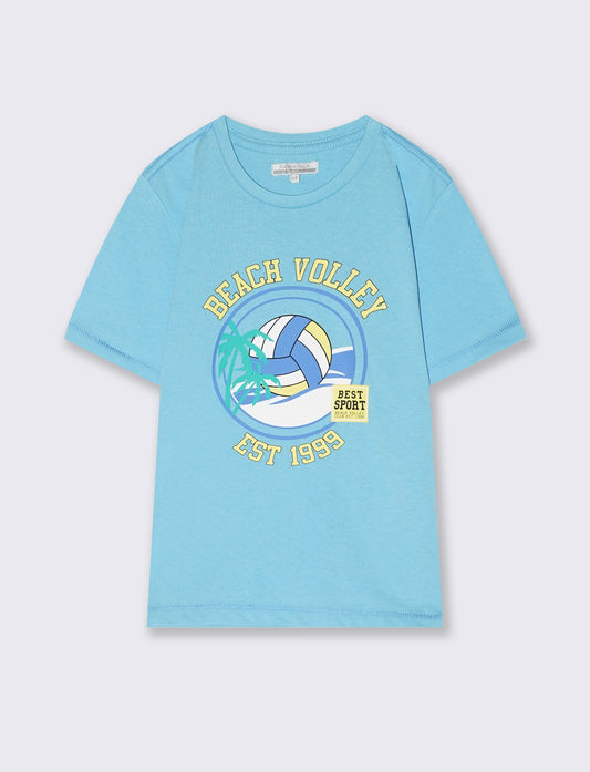 T-shirt mezza manica con stampa frontale - Azzurro