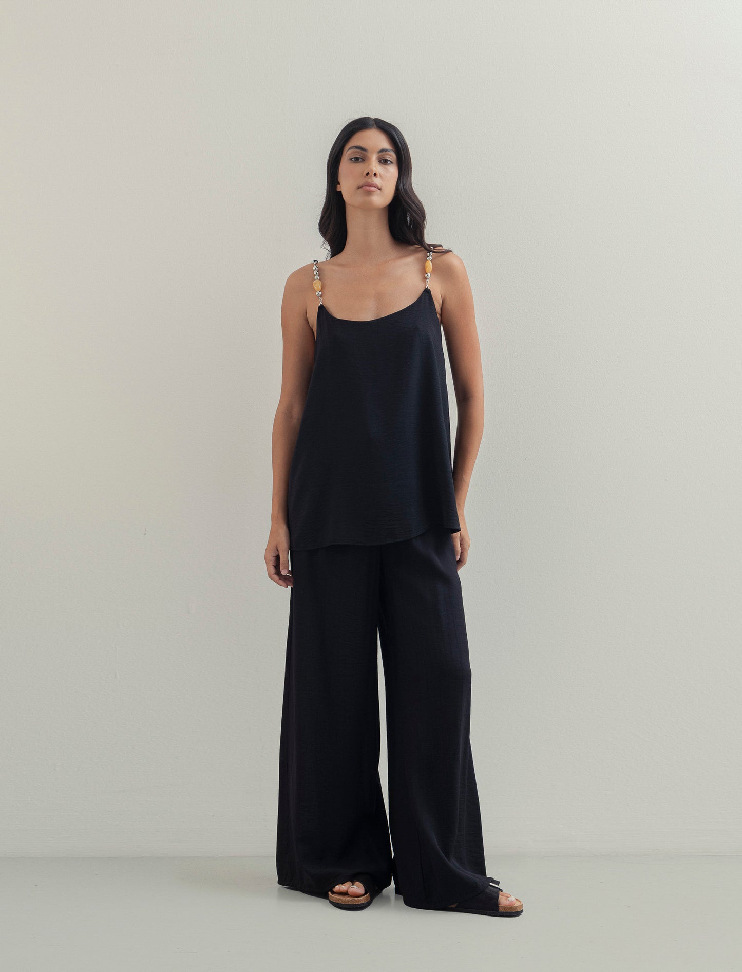Pantalone largo con coulisse sottile - Nero