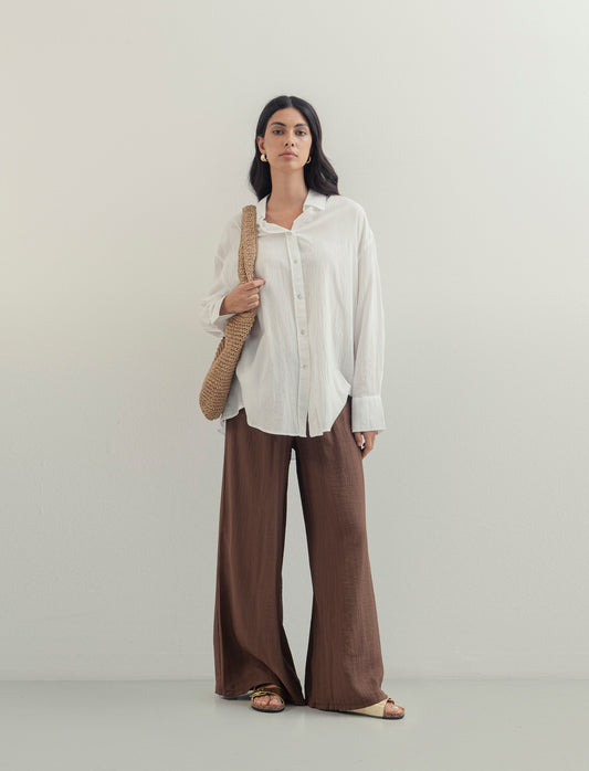 Pantalone largo con coulisse sottile - Moro