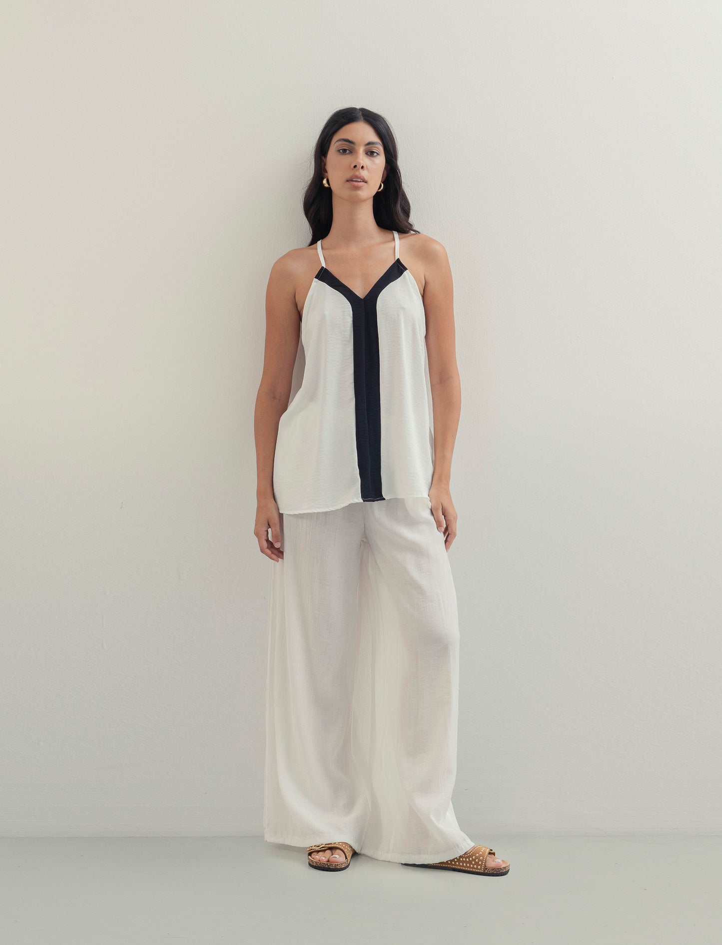 Pantalone largo con coulisse sottile - Bianco