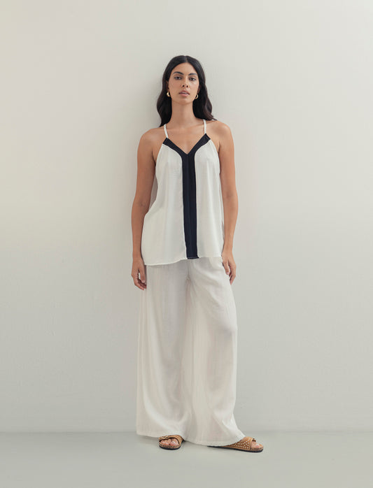 Pantalone largo con coulisse sottile - Bianco
