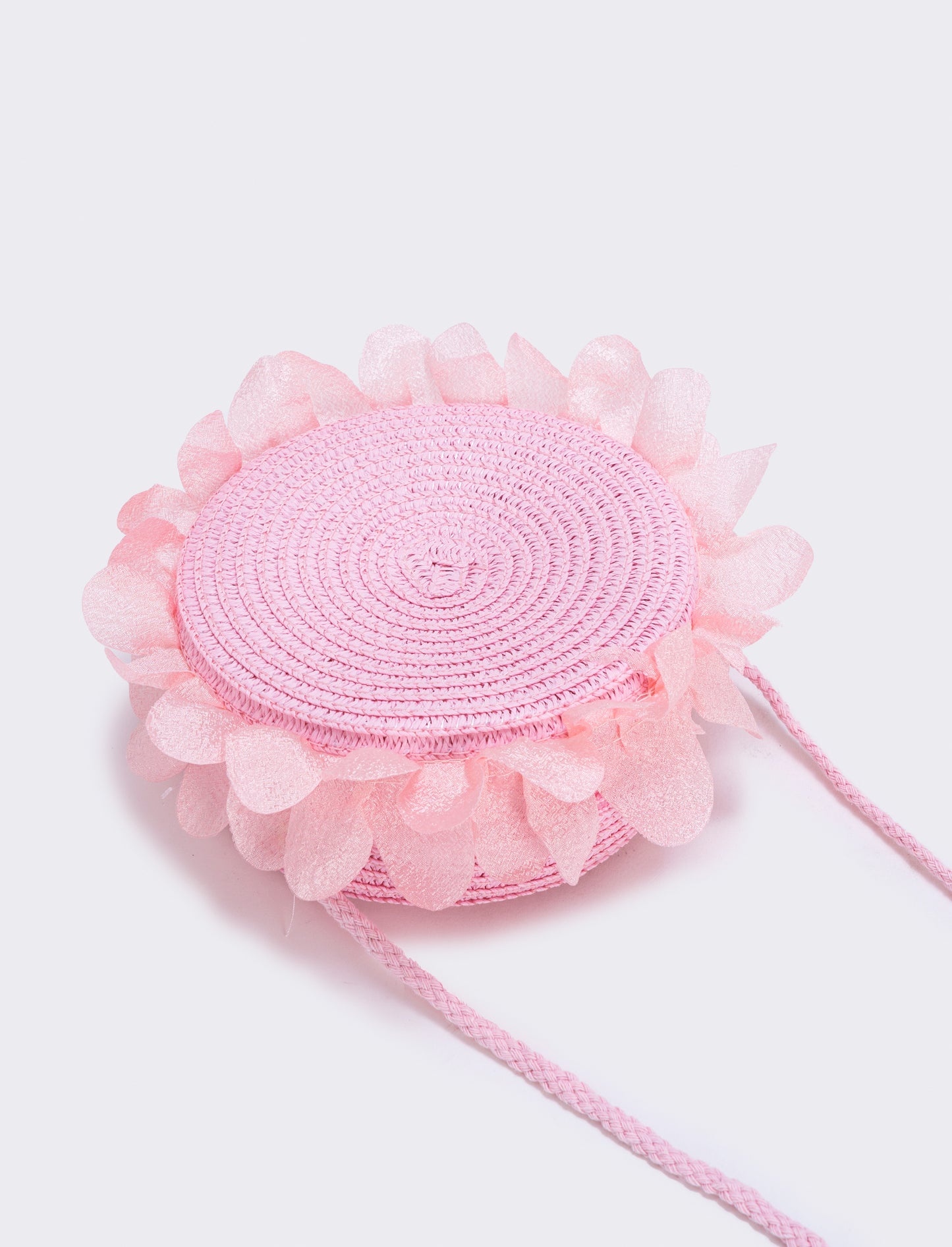 Borsetta rotonda paglia con rouche bambina - Rosa