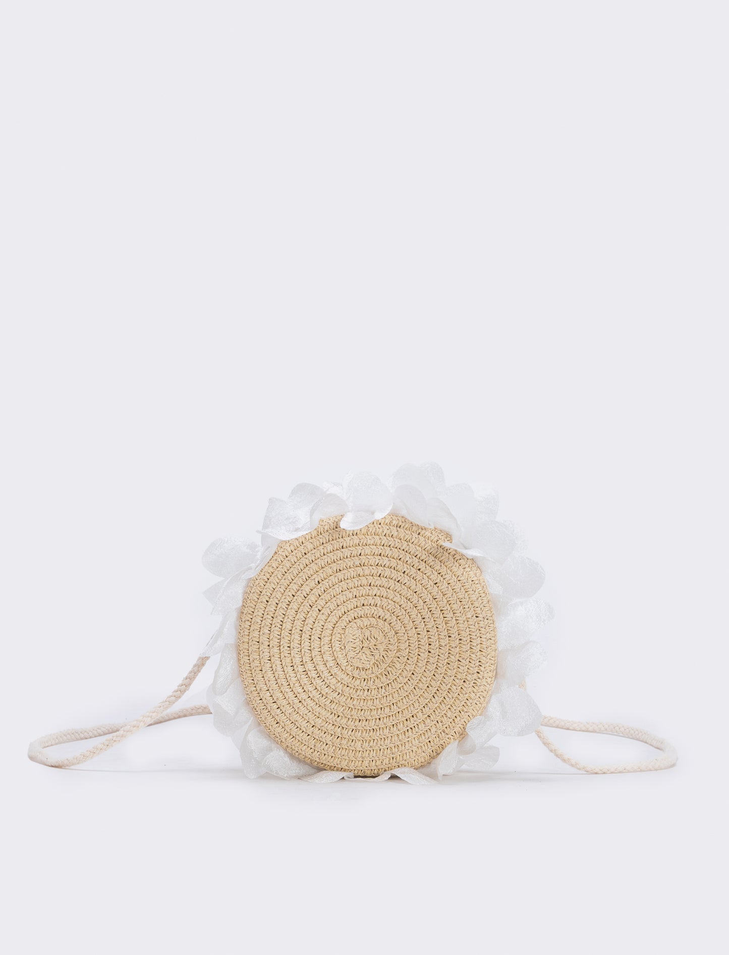 Borsetta rotonda paglia con rouche bambina - Bianco natural