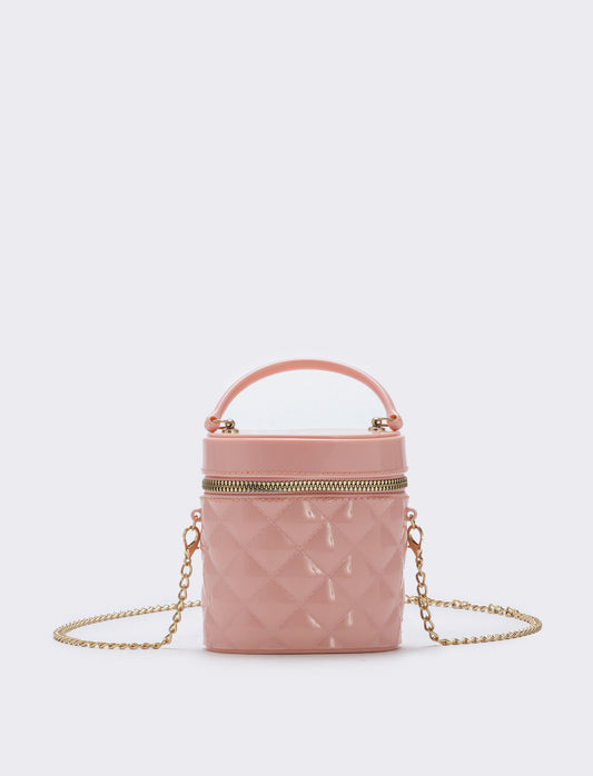 Quilted PVC Bowler Bag for Girls - Pink