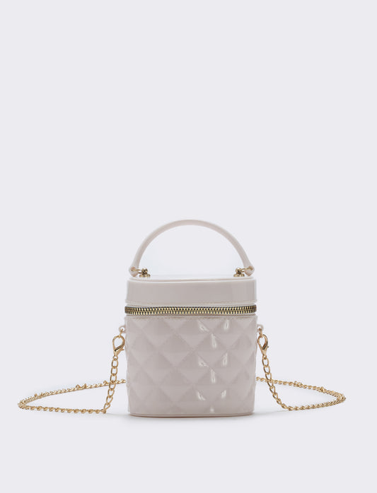 Quilted PVC Bowler Bag for Girls - White