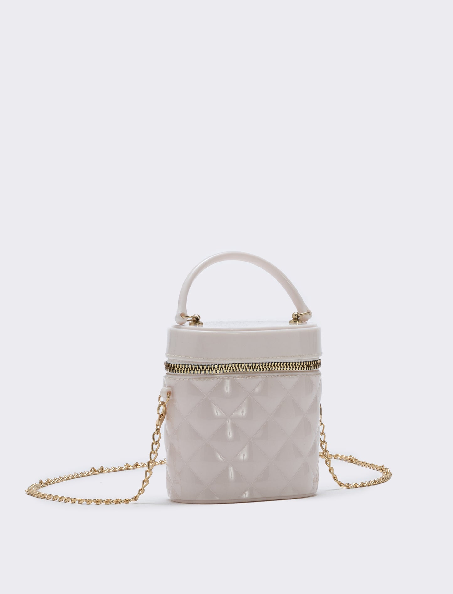 Quilted PVC Bowler Bag for Girls - White