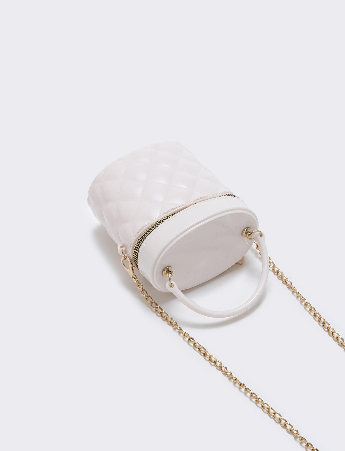 Quilted PVC Bowler Bag for Girls - White