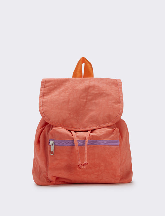 Zaino bambina in nylon con tasca pratica - Arancio