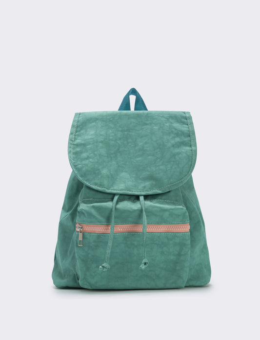 Zaino bambina in nylon con tasca pratica - Verde