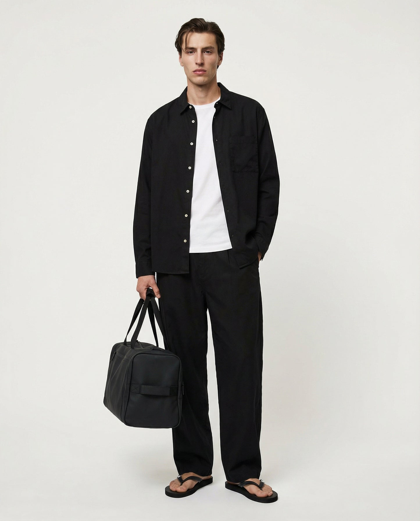 Pantaloni jogger straight fit con tasche - Nero