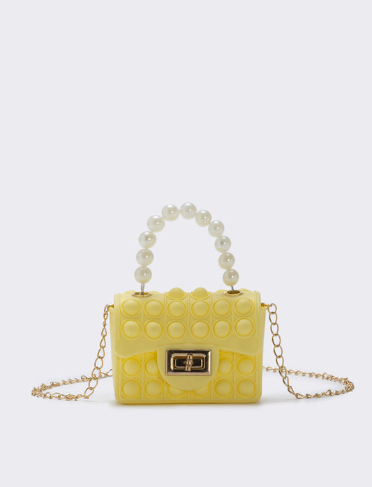 Borsa pop it con manico di perle - Giallo