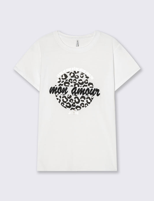 Women's Crew Neck T-Shirt with Regular Print - 