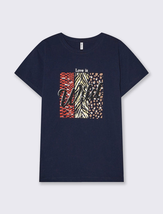 Women's Crew Neck T-Shirt with Regular Print - 