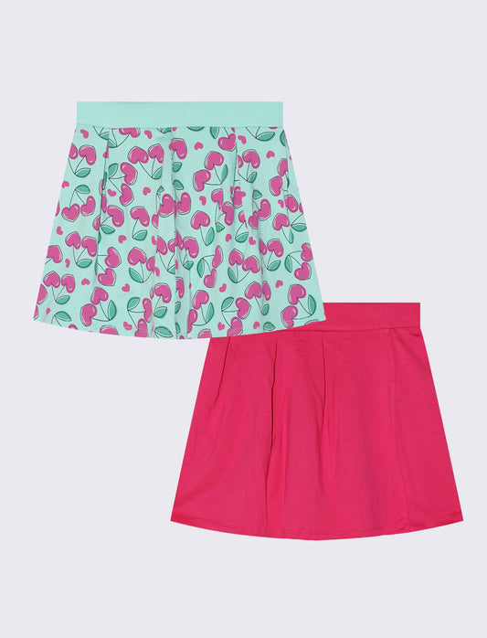 2 pack gonna a pieghe, tinta unita e stampata - Fuxia