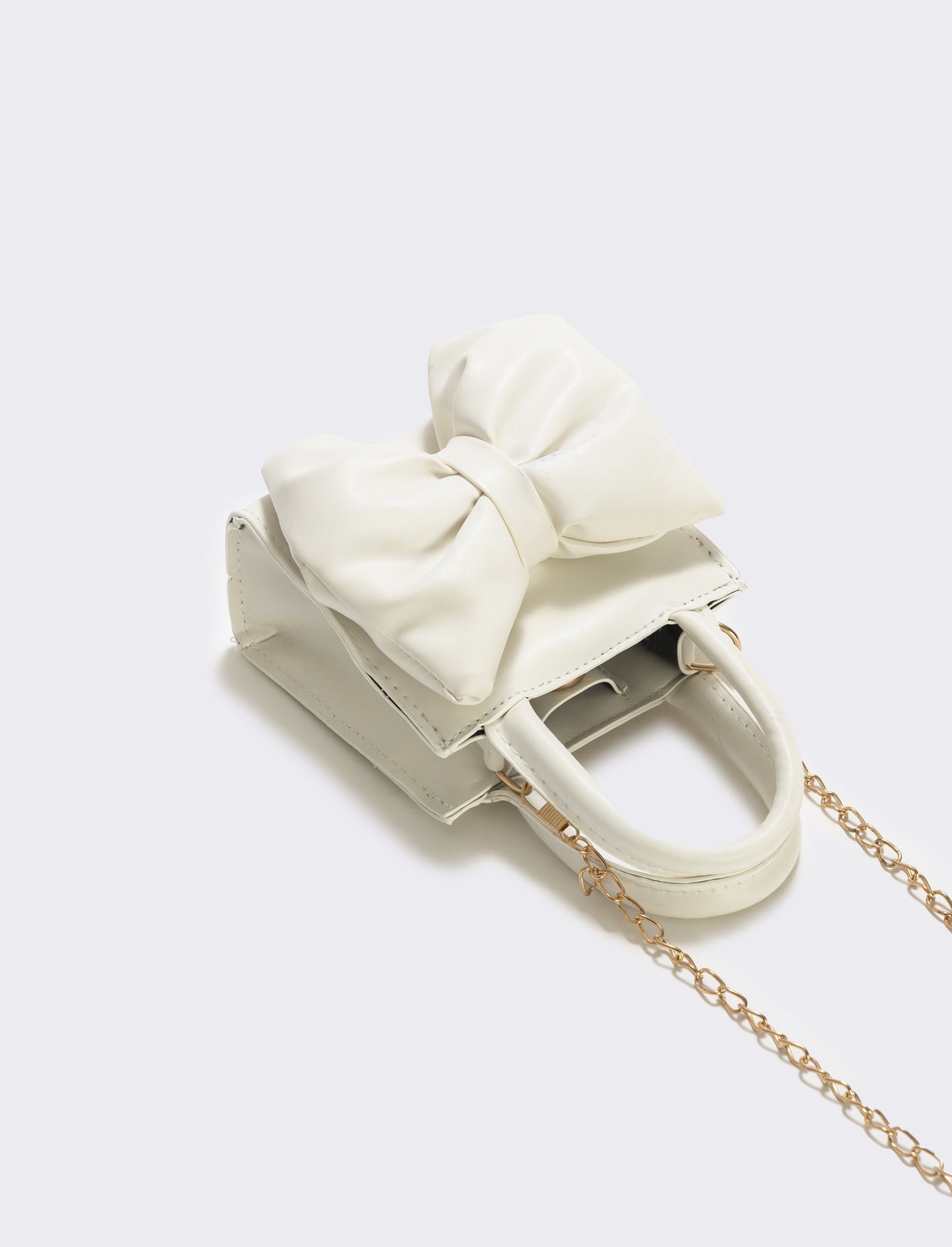 Handbag with Bow in Faux Leather - White