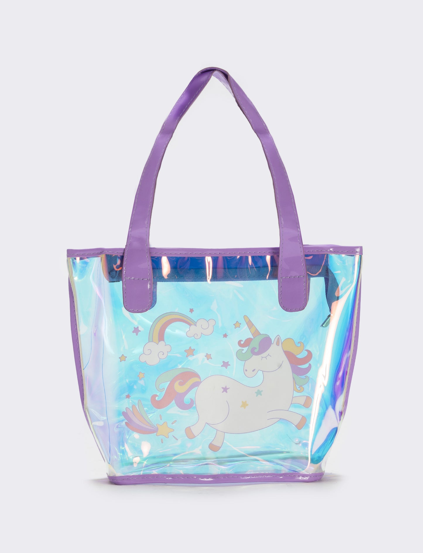 Borsa shopper lucida con unicorno - Lilla