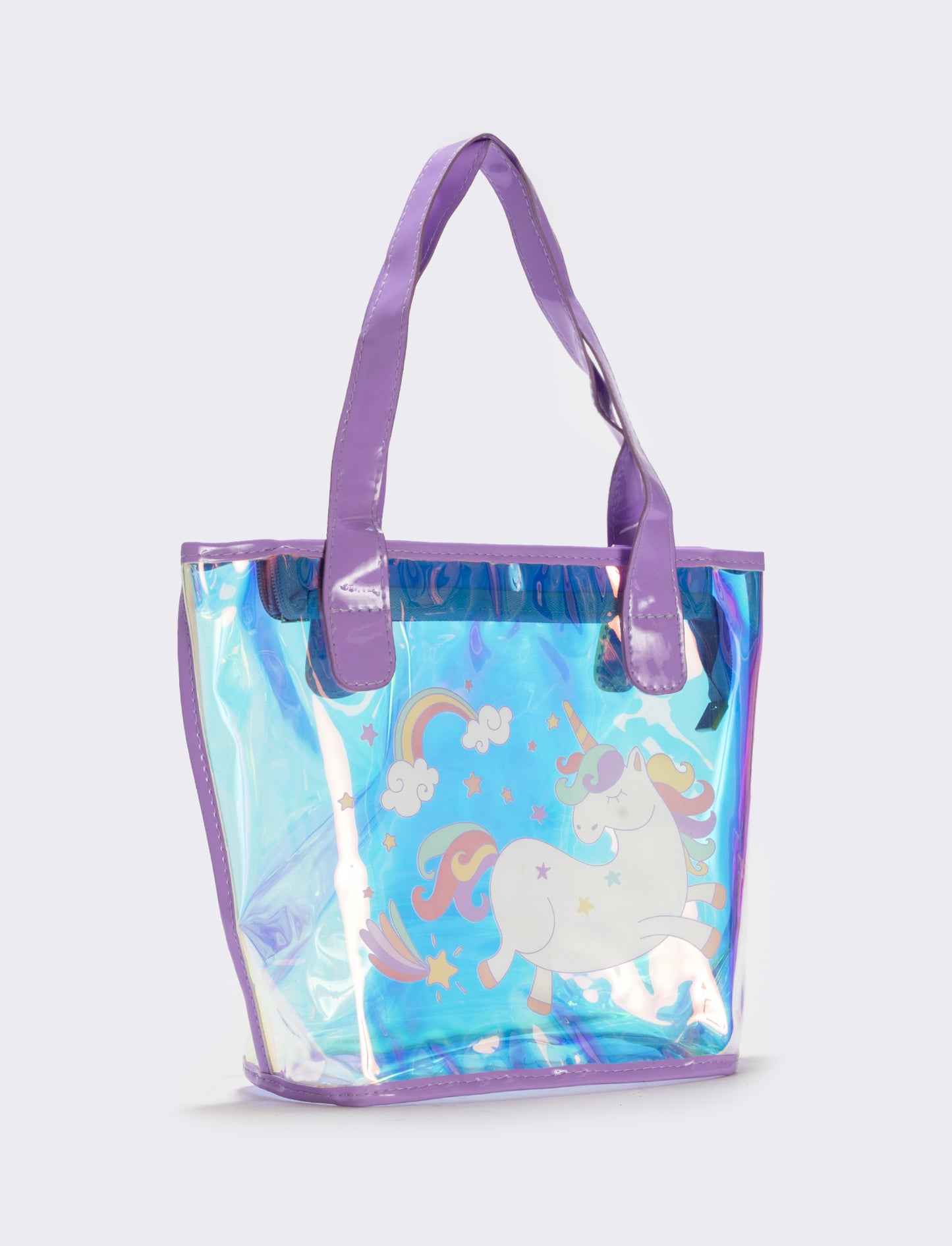 Borsa shopper lucida con unicorno - Lilla